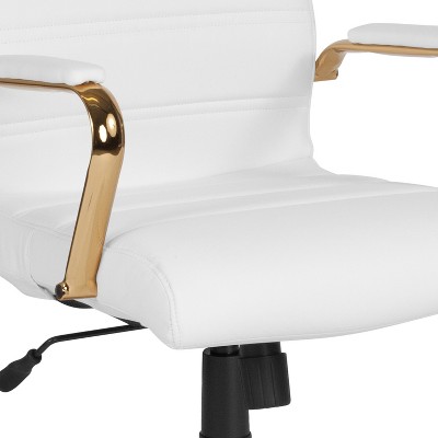 High Back White Leather Executive Swivel Office Chair with Gold Metal Frame