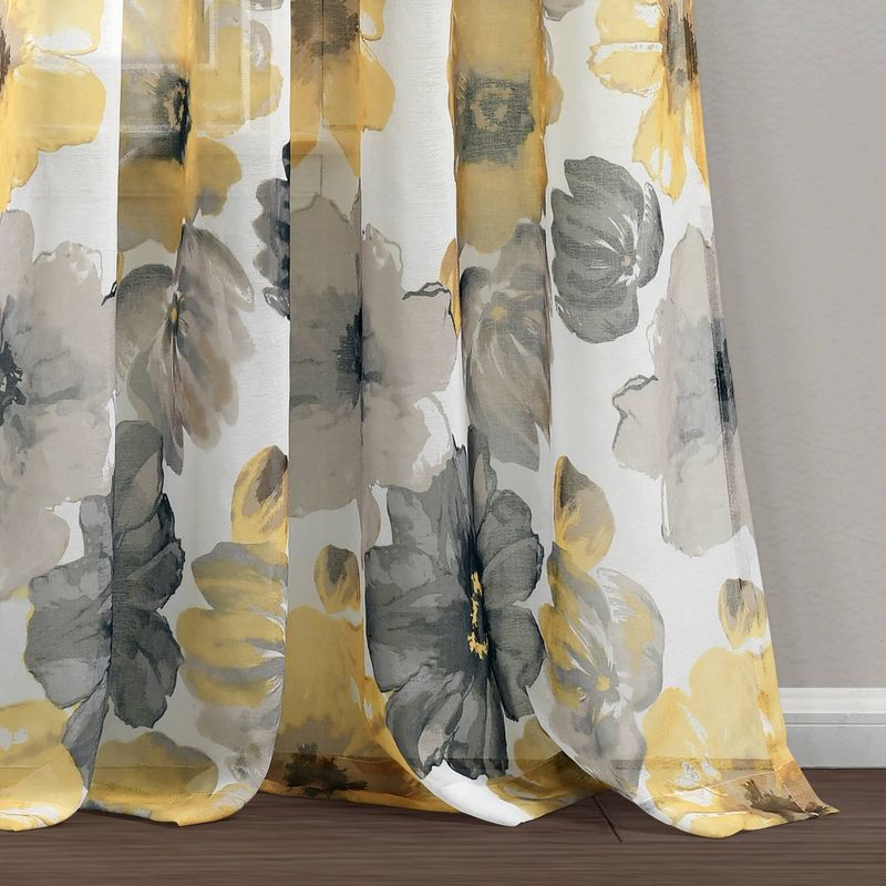 2pk 52&#34;x84&#34; Sheer Leah Curtain Panels Yellow/Gray - Lush D&#233;cor, 5 of 8