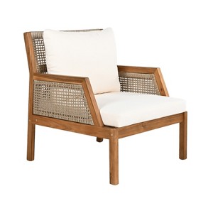 Christopher Knight Home Grania Patio Rattan and Acacia Wood Club Chair with Cushion, Brown/Cream - 1 of 4