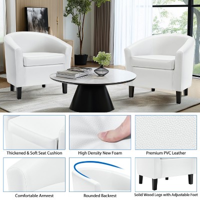 White Faux Leather Barrel Accent Chair with Manufactured Wood Frame