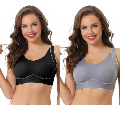 Allegra K Women's Non-wire Lightly Push Up Workout Comfort Sleeveless Sports Bras 2 Packs