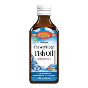 Carlson - The Very Finest Fish Oil, 1600 mg Omega-3s, Norwegian, Wild Caught, Sustainably Sourced, Just Peachie, 200 mL (6.7 Fl Oz) - 1 of 2