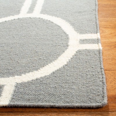 Grey and Ivory Geometric Wool Flat Woven Area Rug