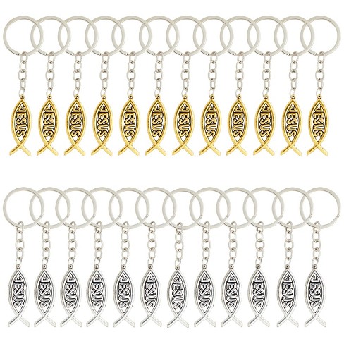 Juvale 24 Pack Metal Jesus Fish Keychains, Christian Religious