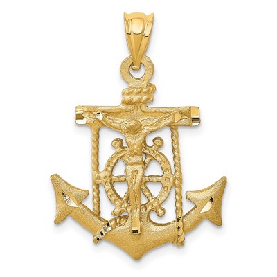 Black Bow Jewelry 14k Yellow or White Gold Mariners Crucifix Cross Pendant, 20 x 31mm