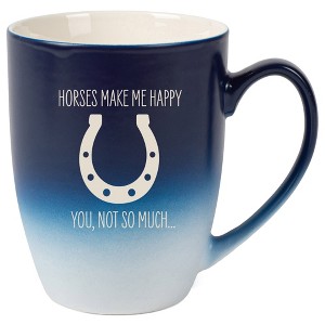 100 North Horseshoe Design 10 Ounce Navy Blue and White Two Toned Ombre, Comfortably Fits Your Hands, Ceramic Tea Coffee Cup Mug, Horses make me - 1 of 1