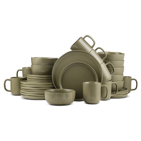 Stone + Lain Tom Stoneware Grey and Blue Dinnerware Set | 16-Piece 8