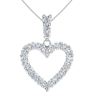 Pompeii3 2Ct TW Natural Diamond Heart Dangle Pendant 14k White Gold Necklace 18"