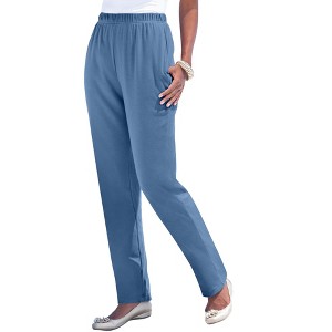 Roaman's Women's Plus Size Straight Leg Soft Knit Pant - 1 of 4