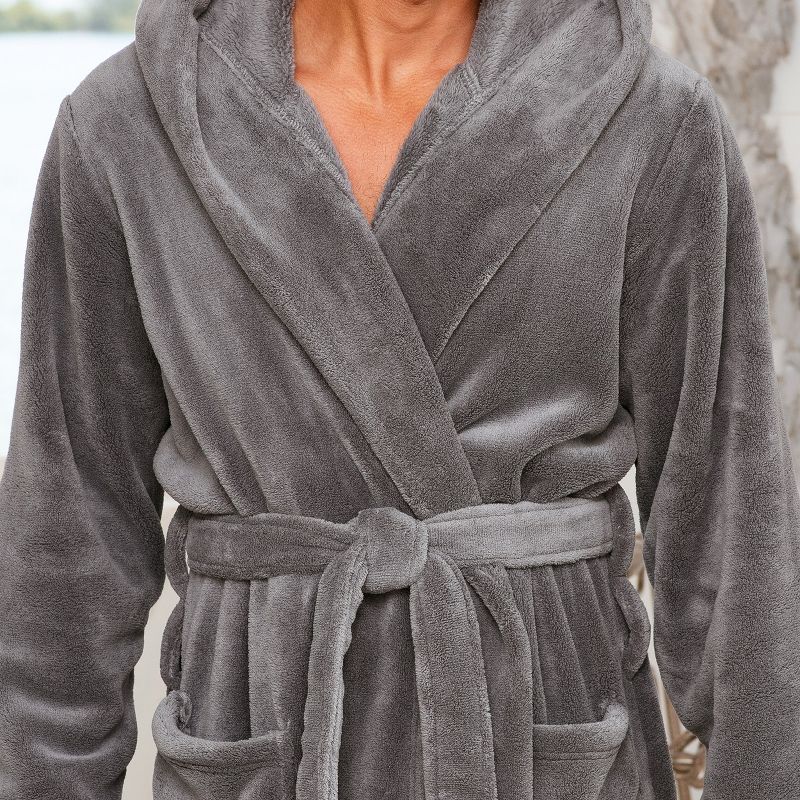 Men's Classic Winter Robe, Full Length Hooded Bathrobe, Cozy Plush Fleece, 6 of 8