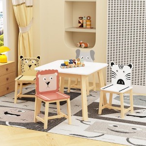 Lycvki 5 Piece Wood Kids Table with 4 Chairs Set - 1 of 4