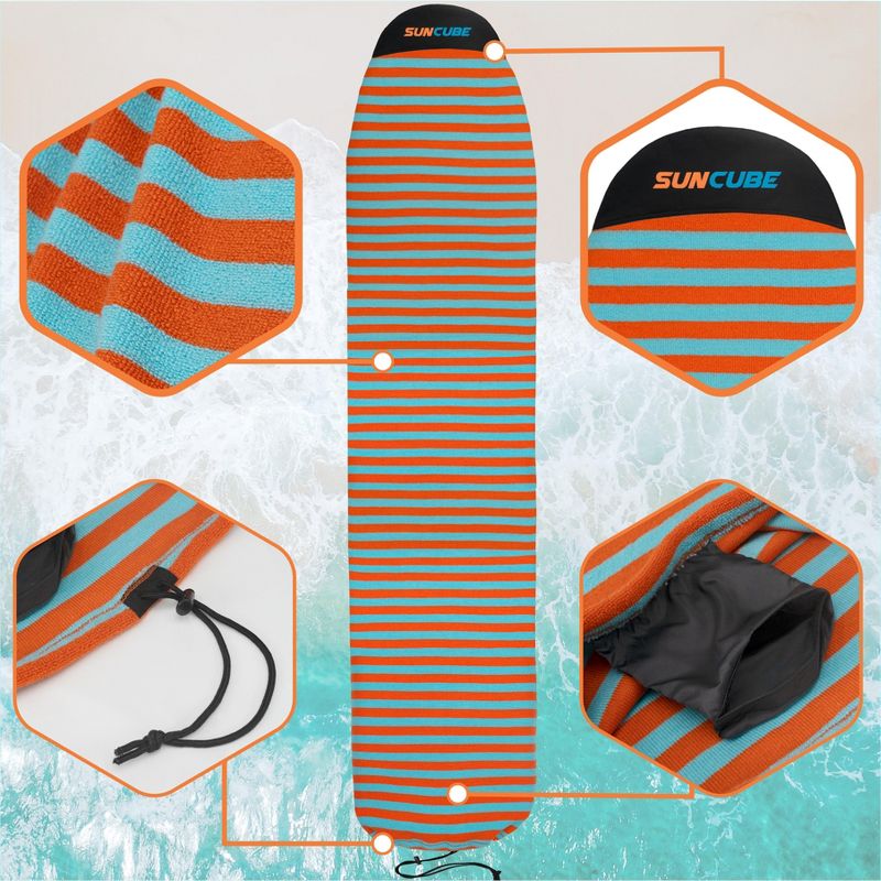 SUN CUBE Surfboard Sock Cover, Protective Surf Bag for Surfing Board, Light Stretchy Surfbag Sleeve Longboard Hybrid Shortboard, 2 of 8