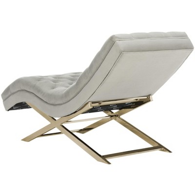 Grey Velvet Chaise with Gold Frame and Headrest