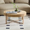 CAVINAS Modern Coffee Table, Handcraft Drum 31.5 inch Round Coffee Table for Living Room, Small Coffee Table with Sturdy Pedestal, Natural Ash - 2 of 4