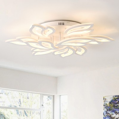 Modern LED Flush Mount Ceiling Light, White Petal Flower Design Fixture for Bedroom Living Room Hallway