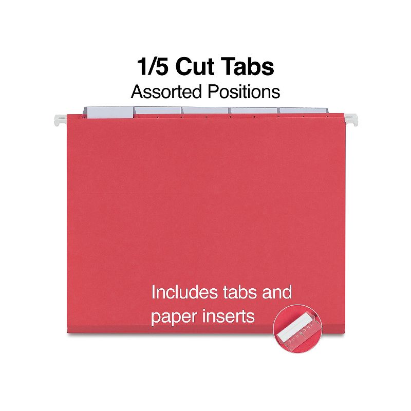 Staples Hanging File Folders 5-Tab Letter Size Red 25/Box (163535), 3 of 6