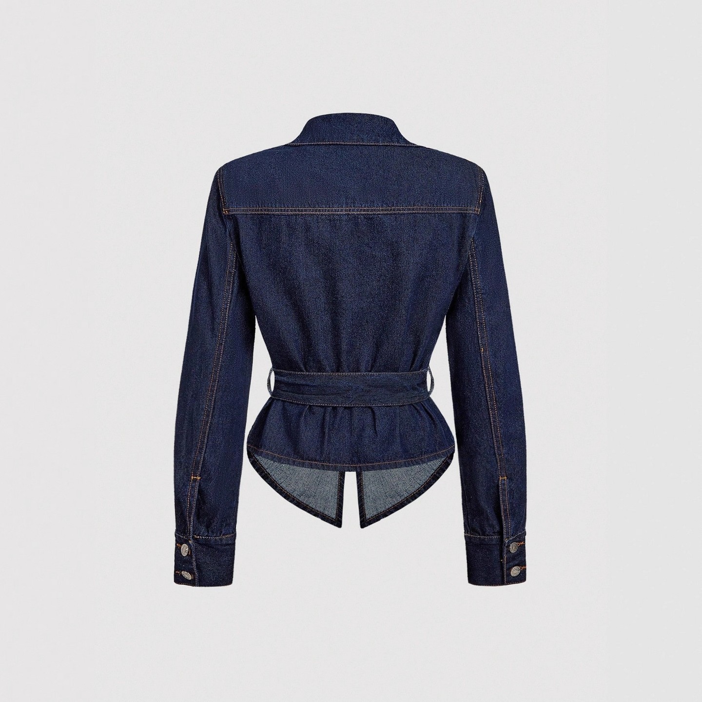 Женская куртка EadianDree Women Denim Jacket Long Sleeve Lapel Tie Waist Belted Button Front Outerwear, цвет: Джинсовый — фото 2