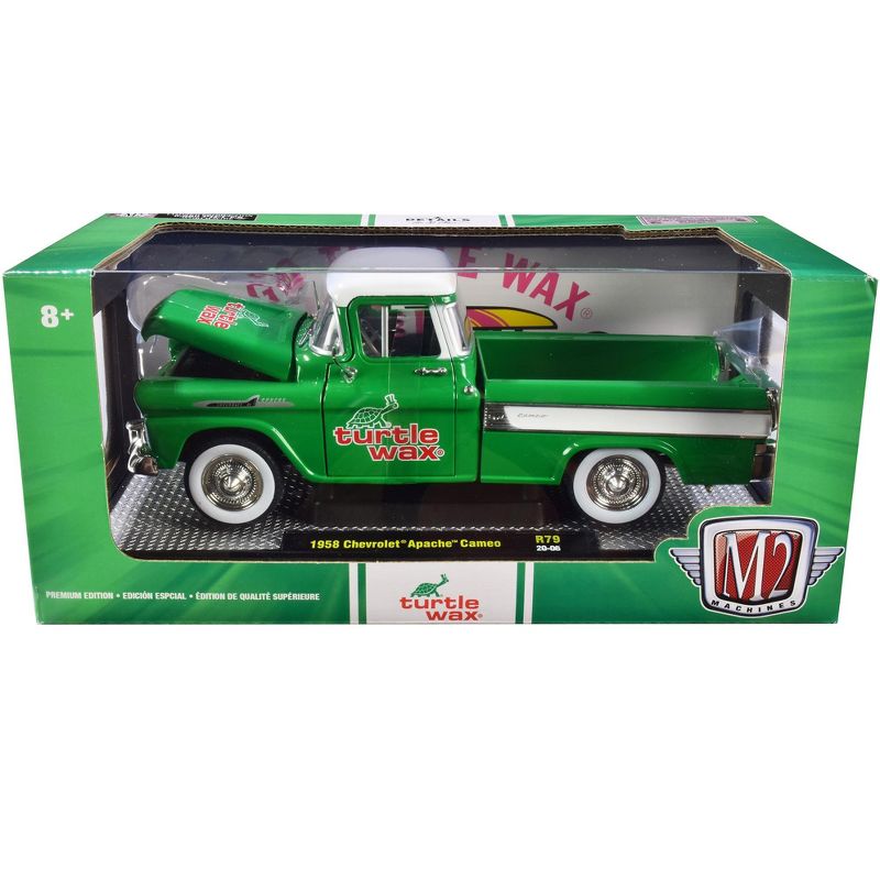 1958 Chevrolet Apache Cameo Pickup Truck Green with White Top and White Stripes "Turtle Wax" Ltd Ed to 6880 pcs 1/24 Diecast Model Car by M2 Machines, 3 of 4