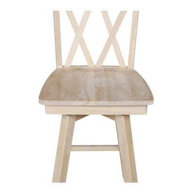 Brown Wood Swivel Bar Height Stool with Double X Back