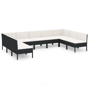 vidaXL Patio Lounge Set Outdoor Sectional Sofa Set Table Poly Rattan Black - 1 of 4