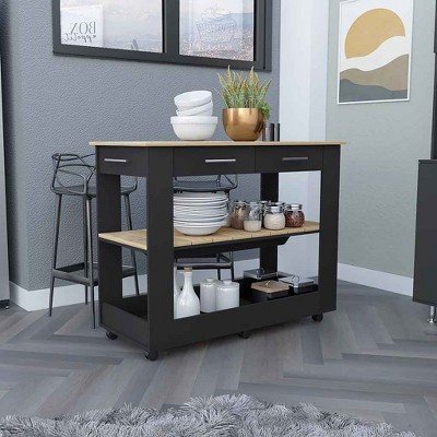 Depot E-Shop Kitchen Island 36" H, Six Casters, Two Drawers, Two Open Storage Shelves, Towel Hanger