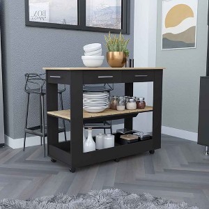Depot E-Shop Kitchen Island 36" H, Six Casters, Two Drawers, Two Open Storage Shelves, Towel Hanger - 1 of 4