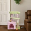 27.5in Cat Tree, Multi-level Cat Tower with Cat Scratching Post and Pad, Cozy Cat Condo, Padded Top Bed for Kittens and Indoor Cats, Pink & Green - 2 of 4