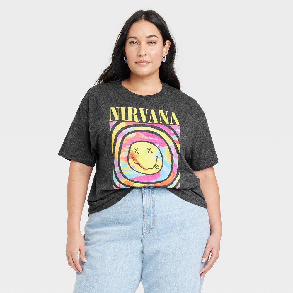Women's Nirvana Plus Size Short Sleeve Graphic T-Shirt - Black 2X