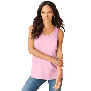Roaman's Plus Size Cotton Scoopneck Tank Top - 1 of 4