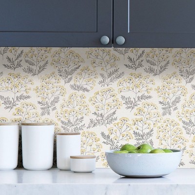 Yellow and Gray Floral Self-Adhesive Peel and Stick Wallpaper