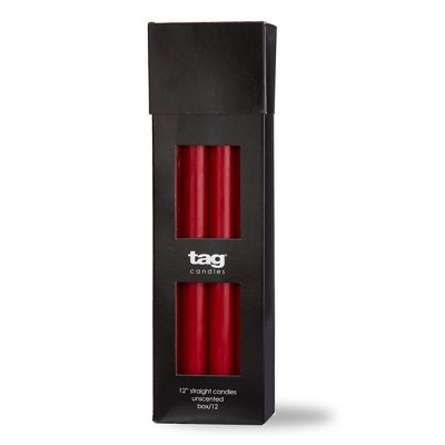 TAG Color Studio 12" Straight Taper Unscented Smokeless Paraffin Wax Candle Cranberry, Burn Time 12 hrs. Sold In Units of 1