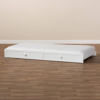 White Wood Twin Trundle Bed with Wheels