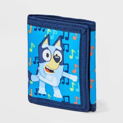 Kids' Bluey Trifold Wallet - Blue: Nylon, Hook and Loop Closure, Fictitious Character Pattern