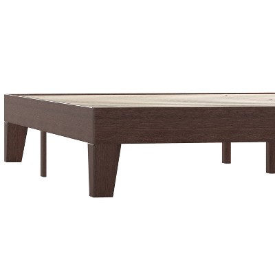King Walnut Wooden Platform Bed with Slats and Headboard
