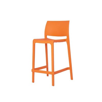 Orange Resin Minimalist Stackable Counter Stools, Set of 2