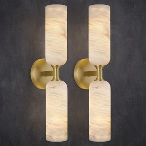 CityFurn 20" Solid Brass Alabaster Wall Mounted Sconce With Marble Shade - 1 of 4