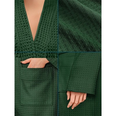 Emerald Green Waffle Knit Cotton Blend Long Bathrobe