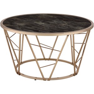 33" Cicatrix Coffee Table Faux Black Marble Glass/Champagne Finish - Acme Furniture: Modern Living Room Accent, Criss Cross Base - 1 of 4