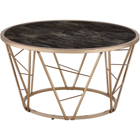 33" Cicatrix Coffee Table Faux Black Marble Glass/Champagne Finish - Acme Furniture: Modern Living Room Accent, Criss Cross Base - image 1 of 4