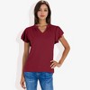 Anna-Kaci Women's V-Neck Short Sleeve Shirt with Soft Ruffle Sleeves and Textured Fabric for a Feminine Casual Look - 2 of 4