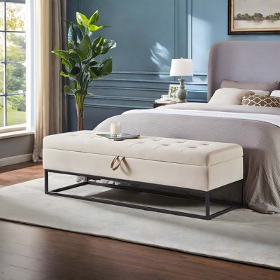 NicBex Modern 58.6" Velvet Storage Bench with Metal Base for Bedroom and Living Room