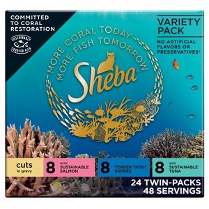 Sheba Perfect Portions Cuts in Gravy Salmon, Trout Fish and Tuna Flavor Variety Pack Wet Cat Food - 63.4oz - 1 of 4