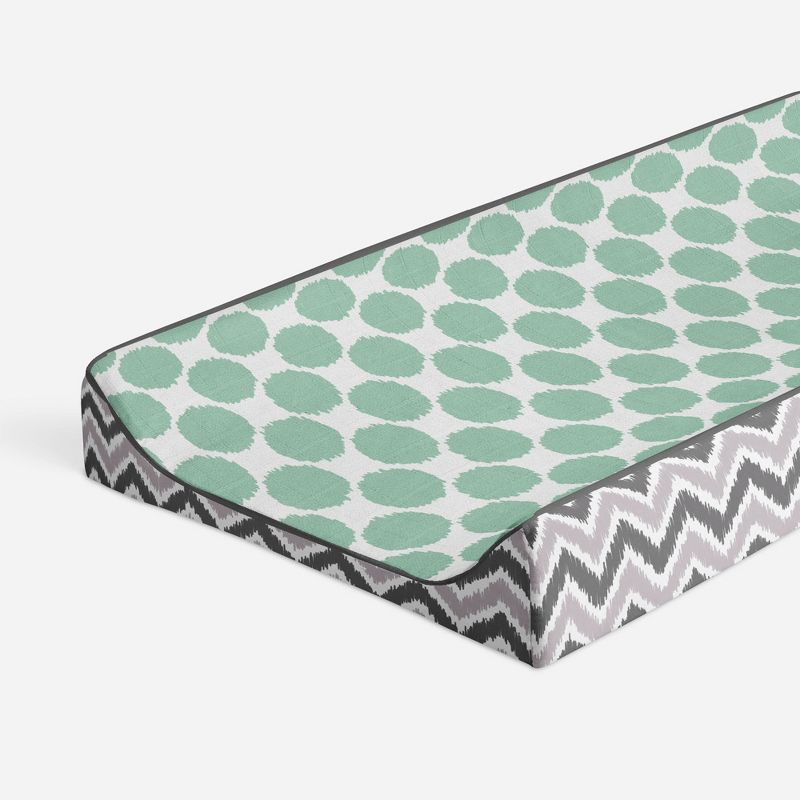 Bacati - Ikat Zigzag Mint Dots Muslin Changing Pad Cover, 1 of 10