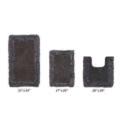 Shaggy Border Collection 3-Piece Bath Rug Set 100% Cotton Tufted Weave Ruffle Border Pattern Bathroom Rug for Machine Washable Bathmat
