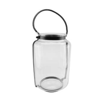 Northlight 18" Clear Glass Hurricane Candle Holder Lantern with Jet Black Metal Frame