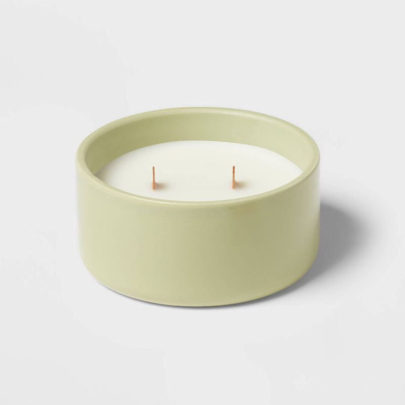 2-Wick Glossy Ceramic Citron and Sands Wooden Wick Jar Candle Light Green 8oz - Threshold&#8482;, 5 of 7