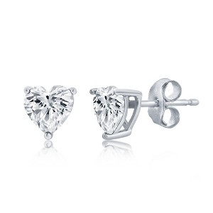 Bella Silver Sterling Silver 6MM Crystal "April" Heart Perciosa Crystal Earrings - White - 1 of 2