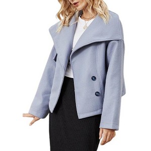 Womens Cropped Pea Coat Waterfall Collar Button Down Casual Jackets Fall Winter Outerwear - 1 of 4
