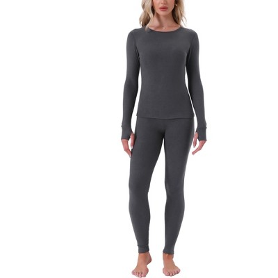 INSPIRE CHIC Women's Thermal Underwear Sets Thumbholes Long Sleeve with Leggings Winter Cold Base Layer Pajamas Set