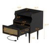 Black Rattan Nightstand Set of 2, Side Table with Charging Station, Drawer and Open Shelves, Modern End Table, for Bedroom, Living Room - 4 of 4